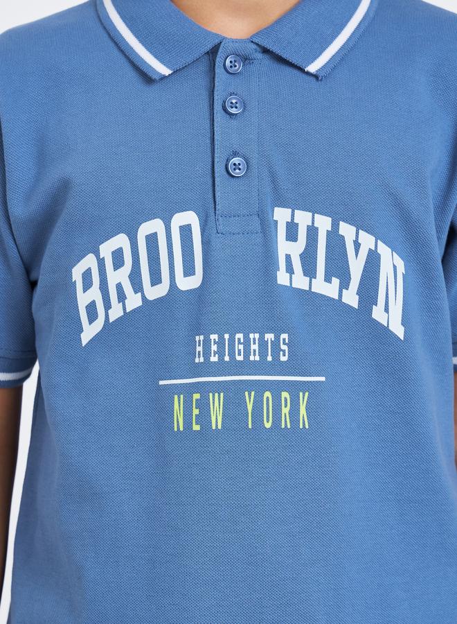 Styli Boys Blue Brooklyn Print Polo T-Shirt - Image 2