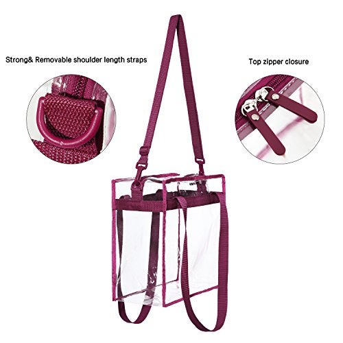 BAGAIL Clear Bags 12x6x12 Stadium Approved Clear Tote Bag with Zipper Closure Crossbody Shoulder Bag with Adjustable Strap(Burgundy) - Image 2