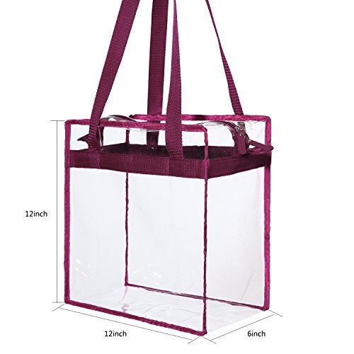 BAGAIL Clear Bags 12x6x12 Stadium Approved Clear Tote Bag with Zipper Closure Crossbody Shoulder Bag with Adjustable Strap(Burgundy) - Image 3