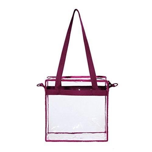 BAGAIL Clear Bags 12x6x12 Stadium Approved Clear Tote Bag with Zipper Closure Crossbody Shoulder Bag with Adjustable Strap(Burgundy) - Image 5