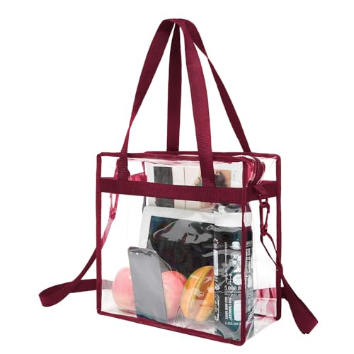 BAGAIL Clear Bags 12x6x12 Stadium Approved Clear Tote Bag with Zipper Closure Crossbody Shoulder Bag with Adjustable Strap(Burgundy) - Image 1