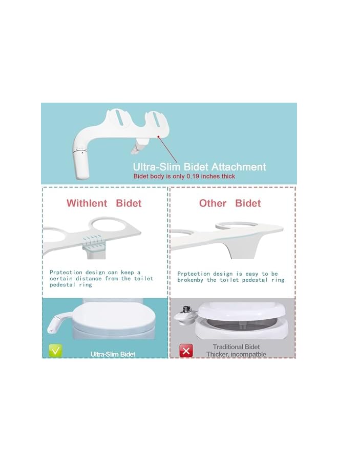 The Bros Bidet Attachment For Toilet, Ultra-Slim Bidet with Non-Electric Dual Nozzle(Frontal & Rear Wash) Adjustable Water Pressure, Fresh Water Bidet Toilet Seat Attachment,Easy to Install，Right Hand Bidet - Image 3