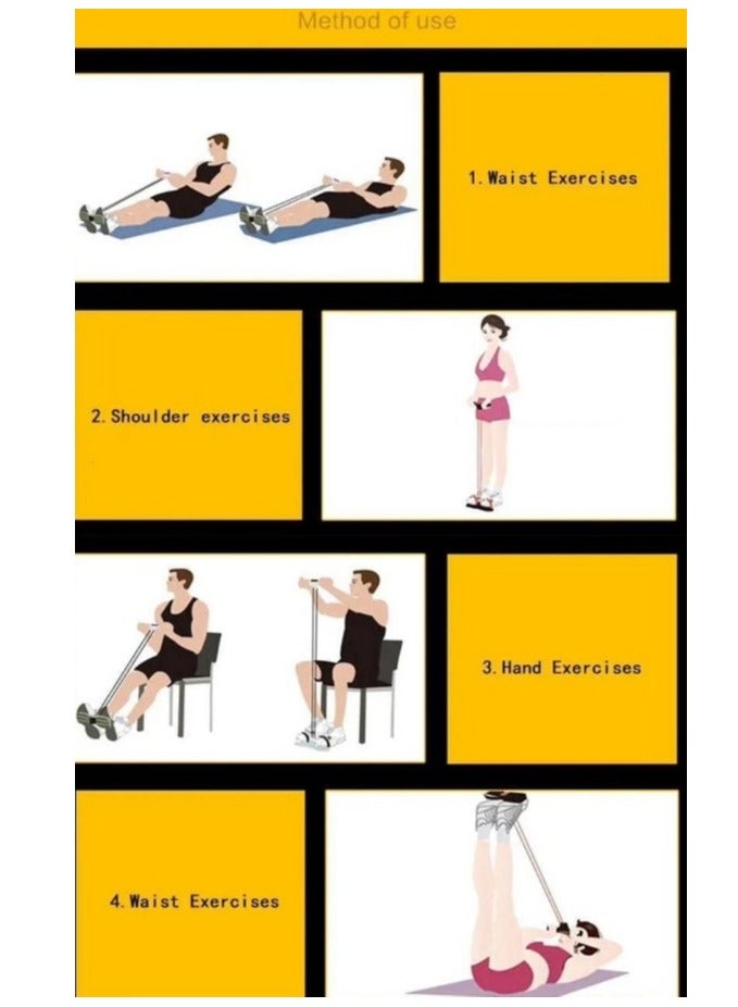 Generic Abdominal and Arm Strengthener - Fitness Toning Belt 4 Tube Bands Elastic Foot Pedal Resistance Band for Home Gym Yoga Abdominal Waist Leg Arm - Resistance Band for Gym Workout - Multifunctional Resistance Training Tools, 4 Leg and Foot Trainers with Bands, Pull Ropes, Tubes and Pedal, for Yoga Fitness, Abdominal and Bodybuilding Expander Tools for Home Gym - Fitness Resistance Band - Resistance Pull Belt for Workout  - Image 3