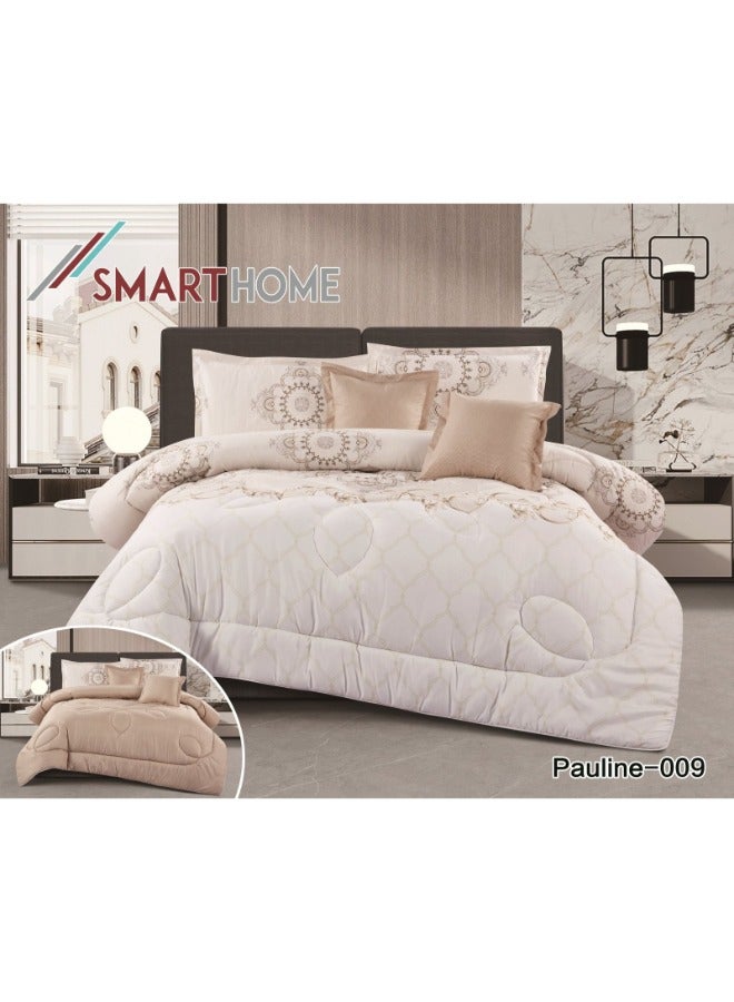 سمارت هوم مفرش سرير نفرين 6 قطع من سمارت هوم – لحاف صيفي – لون أبيض مزخرف بنقوش بيج فاتح – ميكروفيبر