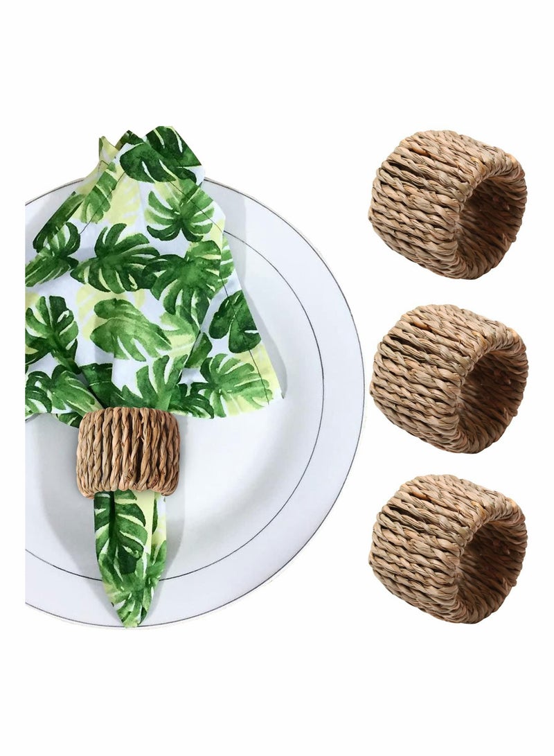 Woven Napkin Rings Set of 4, Natural Farmhouse Napkin Ring, Handmade Rattan Napkin Holder Rings Table Setting for Family Gathering, Wedding, Banquet, Thanksgiving, Theme Party - Image 1