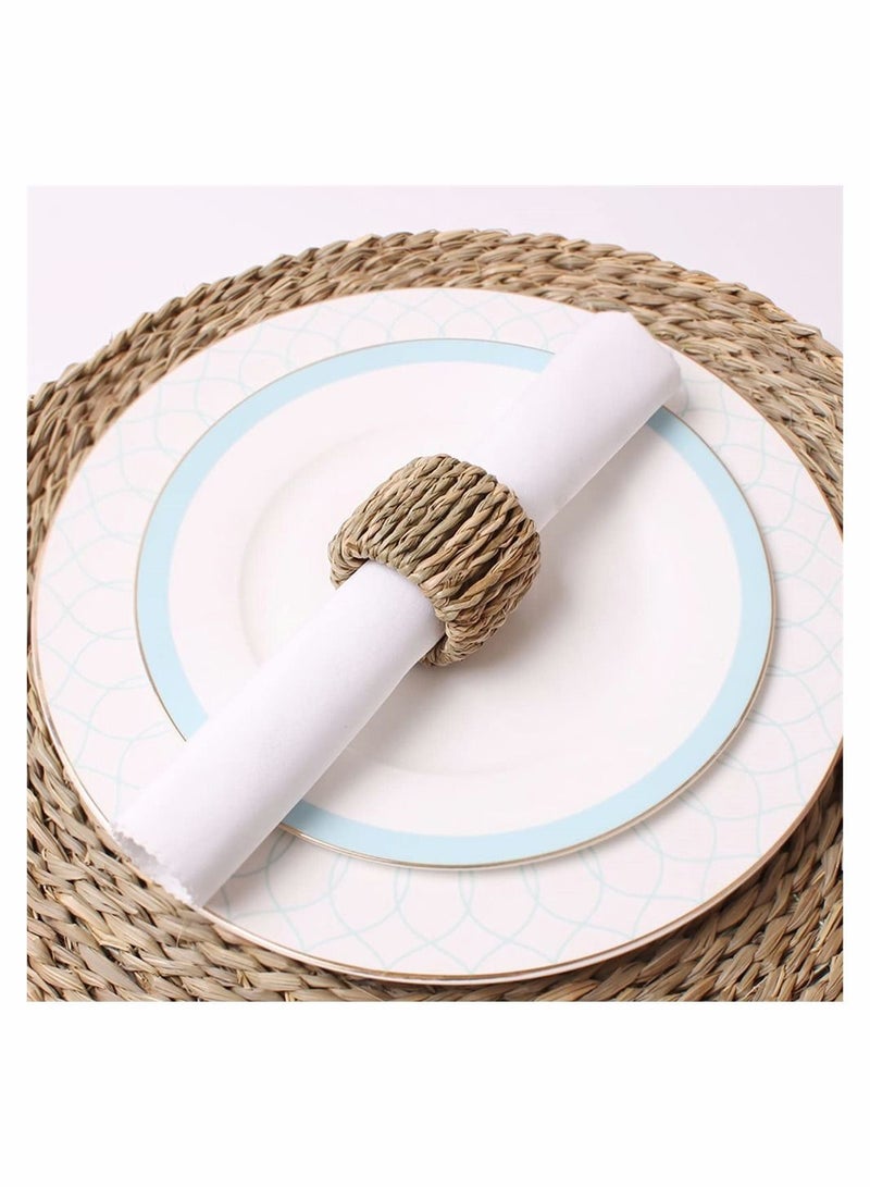 Woven Napkin Rings Set of 4, Natural Farmhouse Napkin Ring, Handmade Rattan Napkin Holder Rings Table Setting for Family Gathering, Wedding, Banquet, Thanksgiving, Theme Party - Image 5