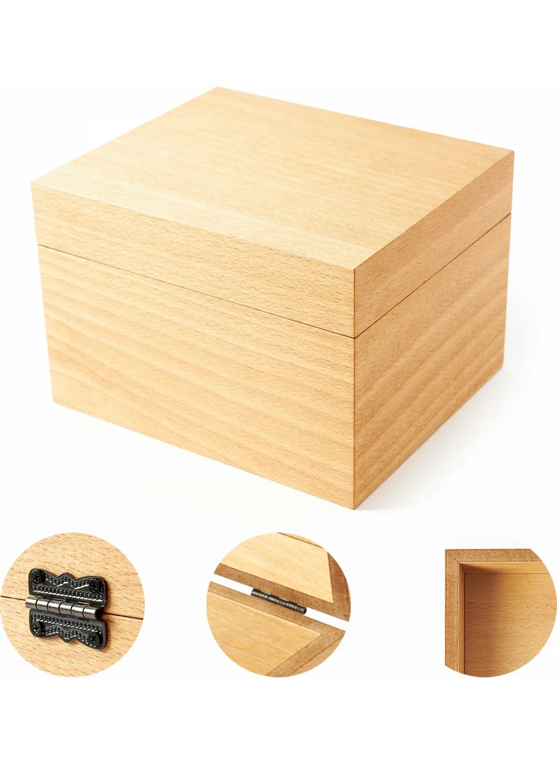 Hediye Sepeti Gift Basket 17X20 cm Beech Box - Box with Wooden Lid