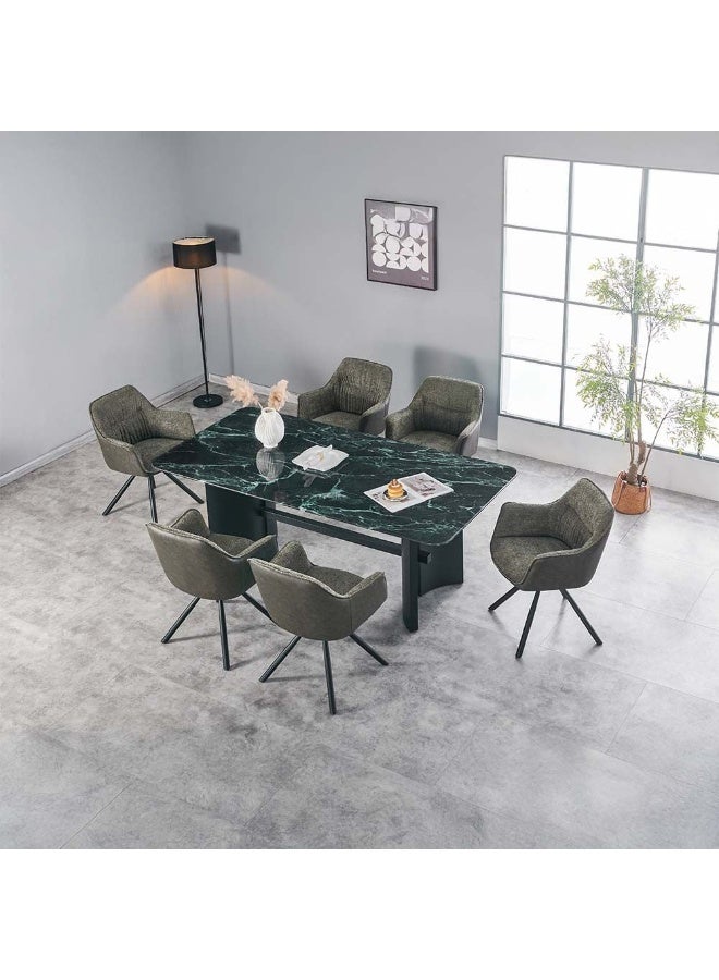 دانوب هوم Kinston 7-Piece Rectangle Dining Set | Sturdy Kitchen Dining Table With 6 Dining Chairs | 1+6 Seater Wooden Modern Design Furniture For Home Dining Room - Green Pattern  - Image 4