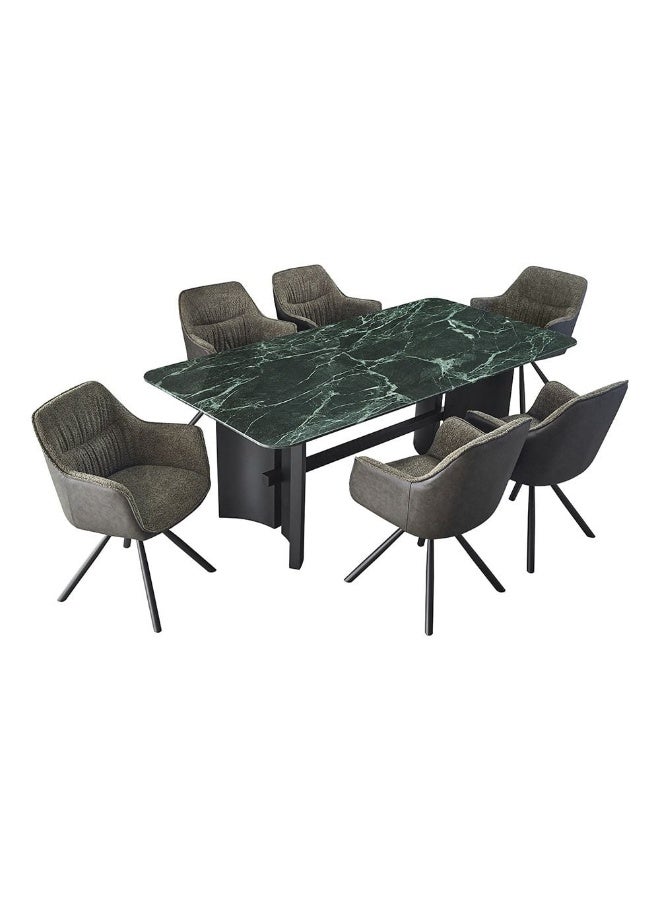 دانوب هوم Kinston 7-Piece Rectangle Dining Set | Sturdy Kitchen Dining Table With 6 Dining Chairs | 1+6 Seater Wooden Modern Design Furniture For Home Dining Room - Green Pattern  - Image 3