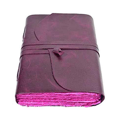 Modest Goods Vintage Purple Leather Journal - 200 Pages Pink Deckle Edge Rustic Paper - Unlined Pages Book of Shadows, Grimoire, Junk Scrapbook, Fantasy Medieval Gifts, Sketchbook (Mystical Purple, 9"x6") - Image 2