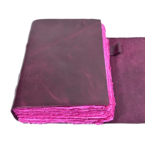 Modest Goods Vintage Purple Leather Journal - 200 Pages Pink Deckle Edge Rustic Paper - Unlined Pages Book of Shadows, Grimoire, Junk Scrapbook, Fantasy Medieval Gifts, Sketchbook (Mystical Purple, 9"x6") - Image 3
