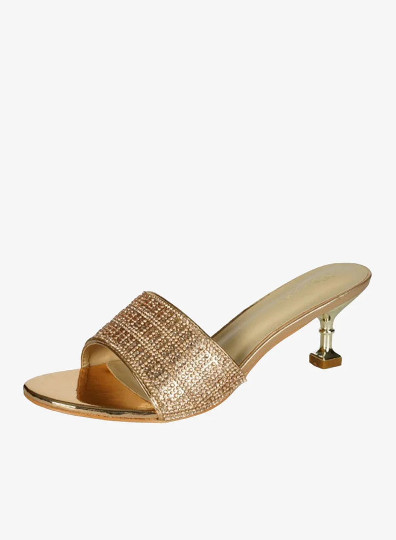 Zayna Gold 221-114 Zayna Ladies  Fashion Mid Heel Slip on 6F5972-12 Gold for Women | Best Price UAE