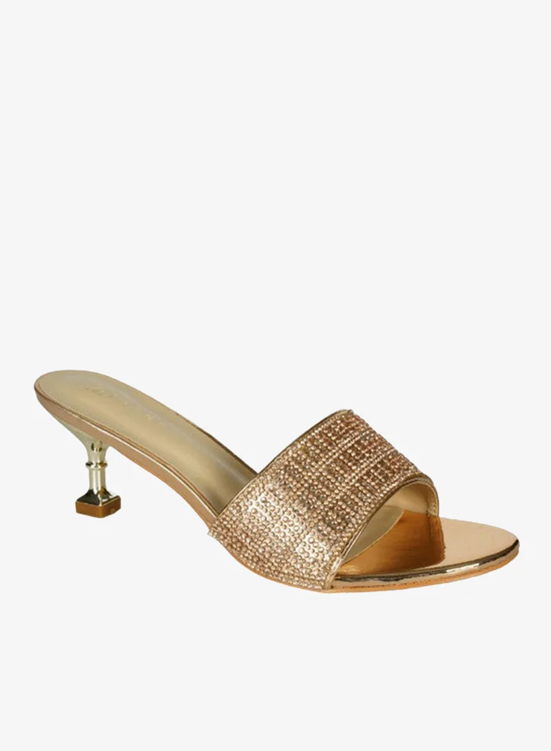 ZAYNA 221-114 Zayna Ladies  Fashion Mid Heel Slip on 6F5972-12 Gold