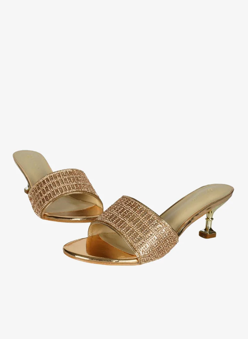 ZAYNA 221-114 Zayna Ladies  Fashion Mid Heel Slip on 6F5972-12 Gold