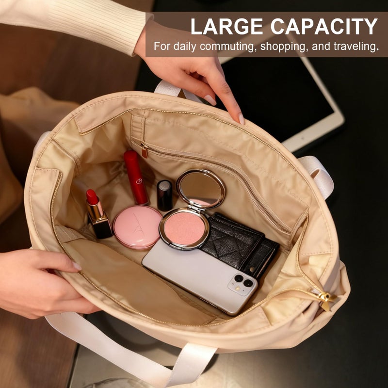 Lacdo Tote Bag for Women, Casual Mesh Tote Bag Hobo Women Foldable Handbag Shoulder Bag, Large Capacity Beach Bag for Travel Picnic Vacation Essentials, Khaki - Image 4