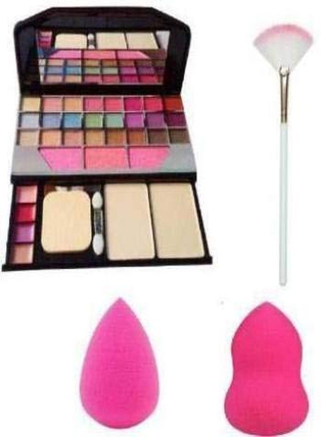 DATNASAYAD Fan Brush For Face Makeup Highlighter, Professional Wooden Makeup Brush Single & 6155 Makeup kit+ 2 pc Beauty Blender Puff Combo (4 Items in the set) - Image 1