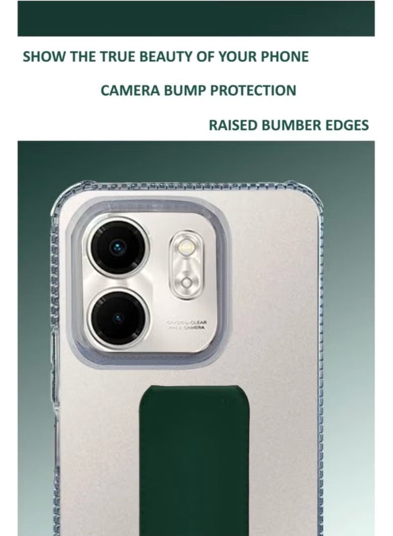 For Infinix Smart 9 Transparent Shock Proof Silicone- Magnetic Case With Hand Grip Holder & Kickstand -Clear/Green - Image 4