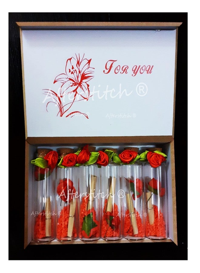 AFTERSTITCH Valentine Gifts for Girlfriend Message Bottle Set of 6 in Wooden Box (Set of 6) - Image 3
