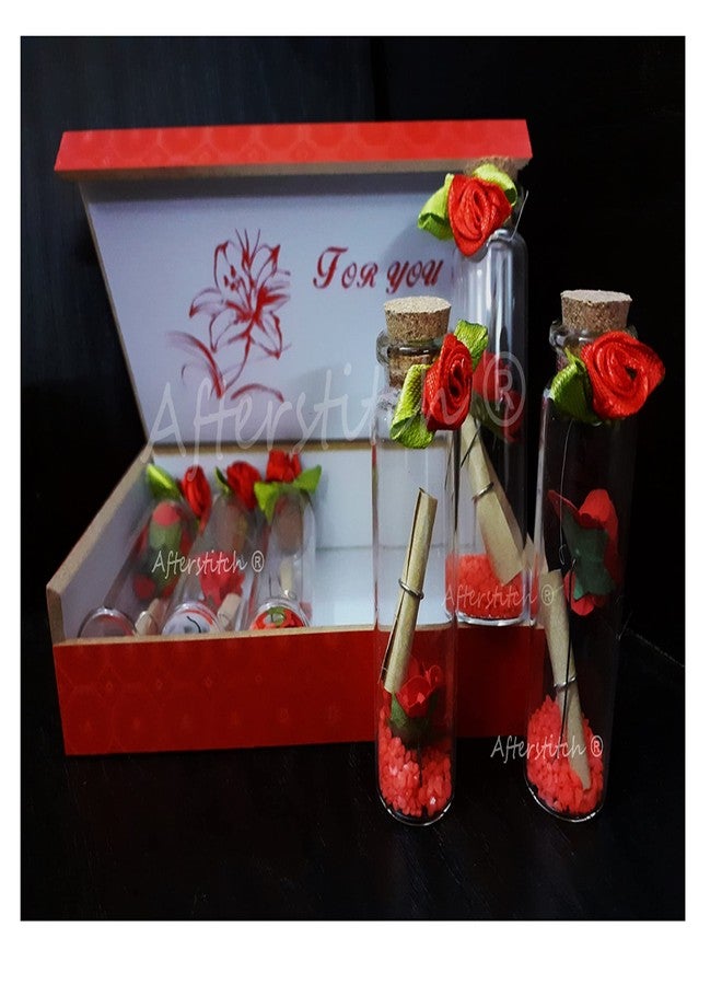 AFTERSTITCH Valentine Gifts for Girlfriend Message Bottle Set of 6 in Wooden Box (Set of 6) - Image 1