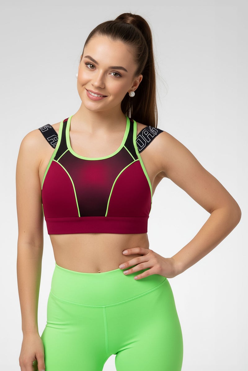 Adidas Women Padded Plain Sport Bra, Burgundy - Image 2