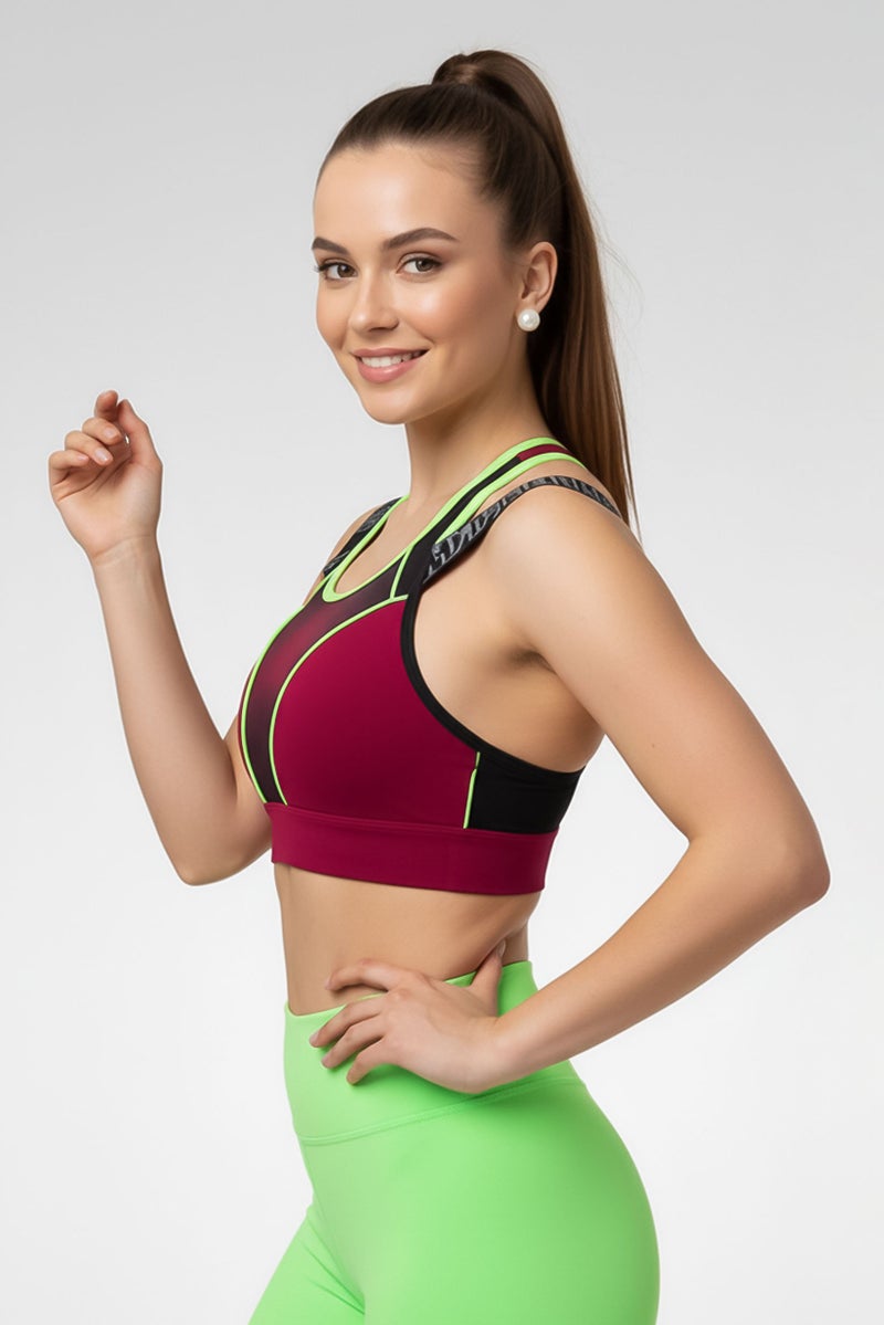 Adidas Women Padded Plain Sport Bra, Burgundy - Image 3