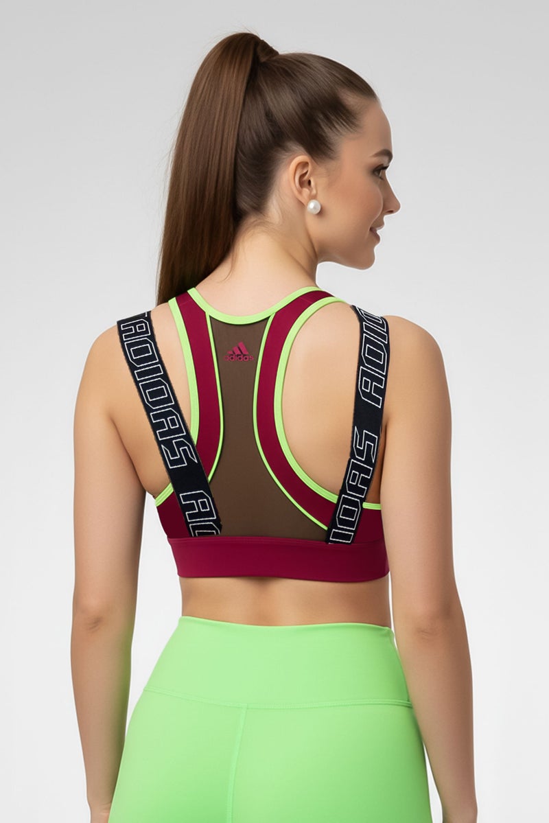 Adidas Women Padded Plain Sport Bra, Burgundy - Image 4