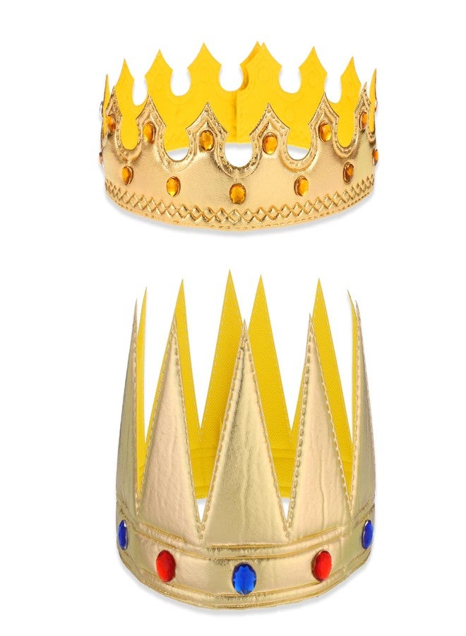 Apausvcm 2 Pcs Regal Gold King Crowns, Soft Birthday King Crown Birthdays Parties Accessory Supplies Kings Queen Crown Hat Cap with Gems Baby Shower Party Decoration (Style 10) - Image 1