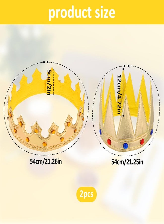 Apausvcm 2 Pcs Regal Gold King Crowns, Soft Birthday King Crown Birthdays Parties Accessory Supplies Kings Queen Crown Hat Cap with Gems Baby Shower Party Decoration (Style 10) - Image 2