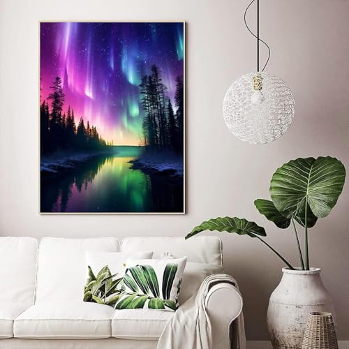 ijbnhd Diamond Art Kit for Adults, Aurora Diamond Painting Kit for Adults Full Drill Round Forests Lake Gem Art Painting for Crafts Home Wall Decor Gift 12x16inch - Image 4