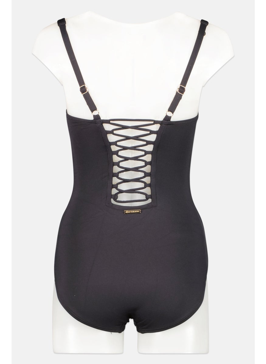 Michael Kors Women Plain Padded One Piece, Black  - Image 2