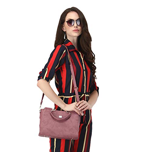 EVEDA PU Synthetic Leather Stylish Fancy Top Handle Daytrip Crossbody Handheld Handbag For Women (Pink) - Image 5