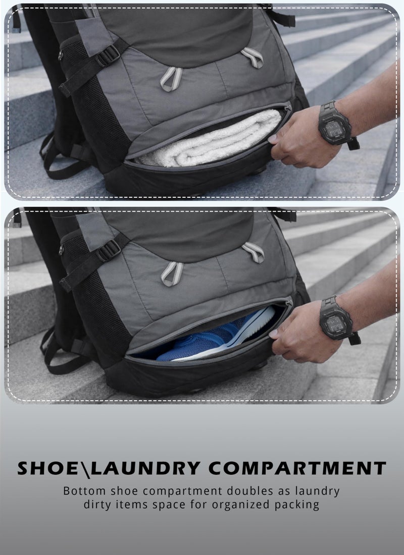TRAWOC ALPHA 50 Litre Travel Backpack Water Resistant Daypack Bag for Cycling Trekking Hiking Camping for Men & Women, 3 Year Warranty, Grey - Image 5