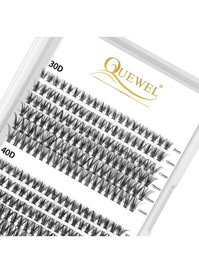 QUEWEL - Cluster Lashes 240Pcs Individual Lashes 30D+40D C Curl Mix8 14Mm Lash Extensions Clusters Lashes Soft&Natural False Eyelashes Individual Diy Eyelash Extension At Home(30D+40D C Mix8 14) - Image 1