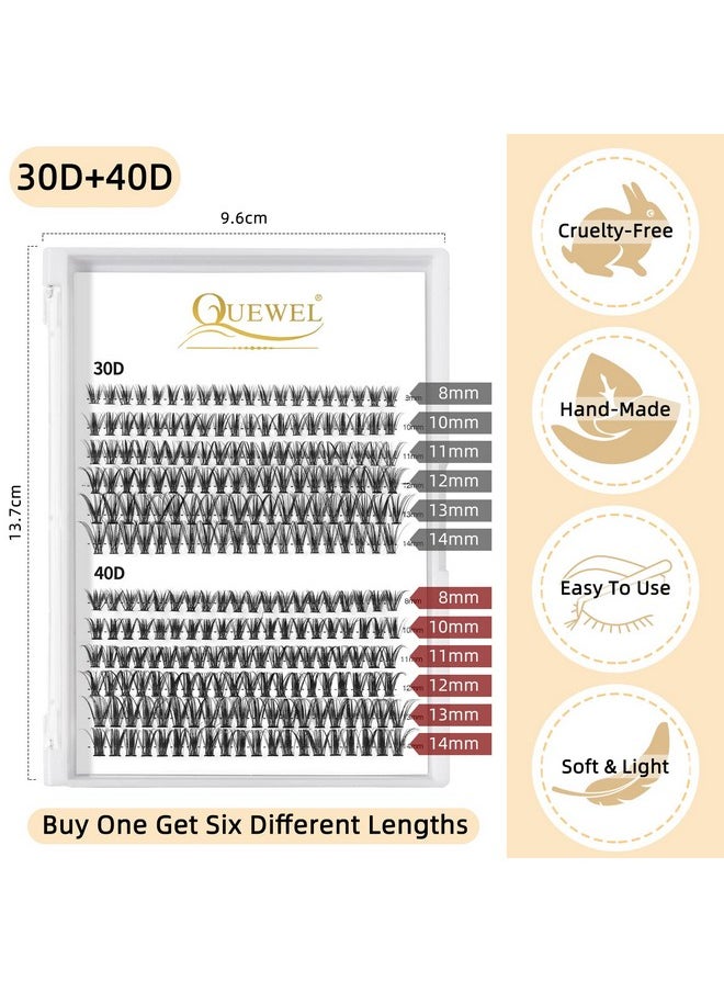 QUEWEL - Cluster Lashes 240Pcs Individual Lashes 30D+40D C Curl Mix8 14Mm Lash Extensions Clusters Lashes Soft&Natural False Eyelashes Individual Diy Eyelash Extension At Home(30D+40D C Mix8 14) - Image 1