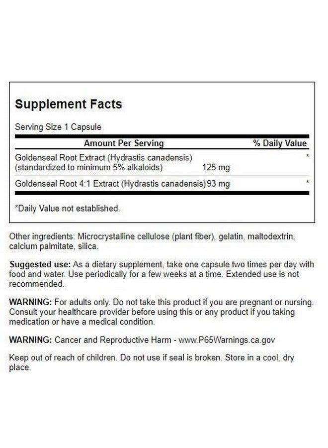 Swanson Goldenseal Root - Herbal Supplement Promoting Immune Support and Overall Wellness - Features Goldenseal Root Extract Standardized to Minimum 5% Total Alkaloids - (120 Capsules, 125mg Each) - Image 2