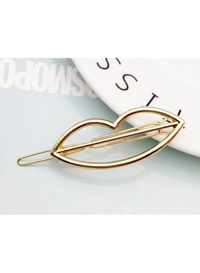 QTMY 4 Pcs Round Circle Triangular Lips Moon Shaped Hair Pin Clips Hair Jewelry Hair Accessories (Golden) - Image 3