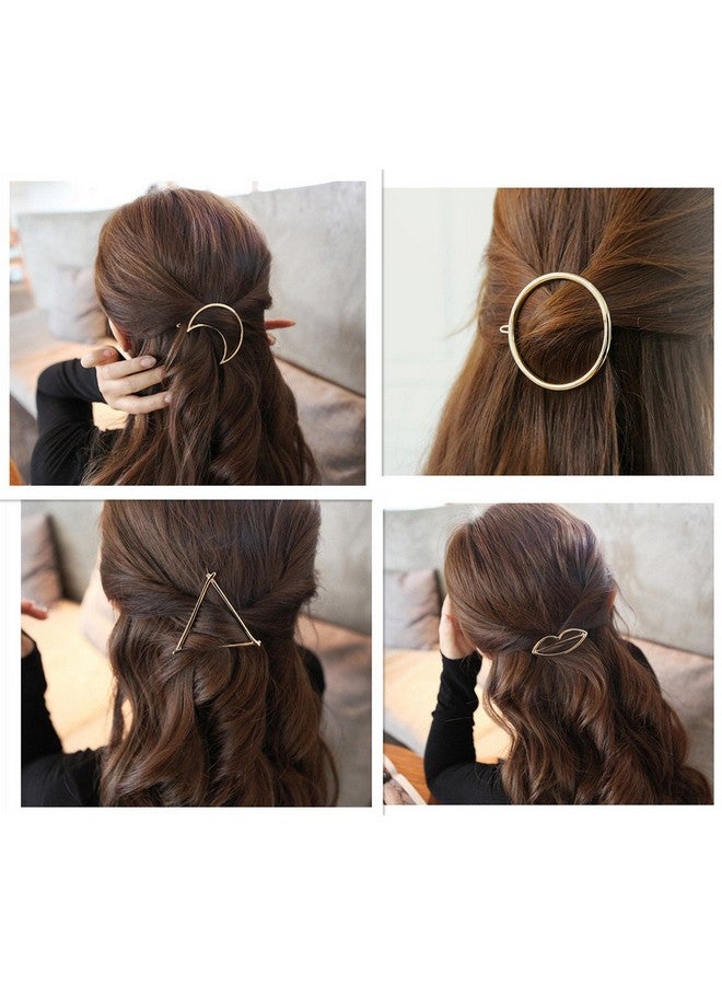 QTMY 4 Pcs Round Circle Triangular Lips Moon Shaped Hair Pin Clips Hair Jewelry Hair Accessories (Golden) - Image 1