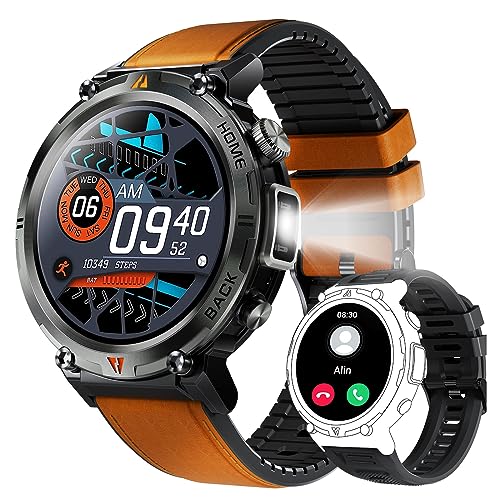 EIGIIS Military Smart Watch for Men with LED Flashlight 1.45” Rugged 3ATM Waterproof Smart Watch with 100+ Sports Modes Fitness Tracker with Heart Rate Sleep Monitor Tactical Smartwatch for iPhone Android - Image 1