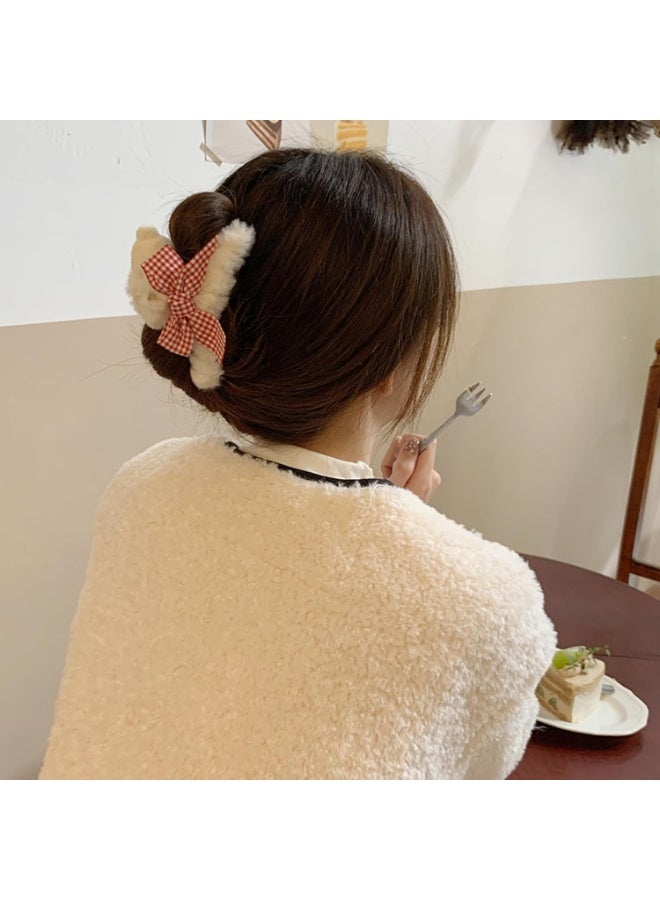 4 قطع من مشابك الشعر الكبيرة، مقاس 4.33 بوصة، على شكل دب قطيفة رقيق، مشبك شعر على شكل زهرة، مشبك فك، للنساء والفتيات، دبابيس شعر نصف كعكة، لإكسسوارات الشعر الكثيفة والرقيقة والمجعدة (4 قطع). - Image 4