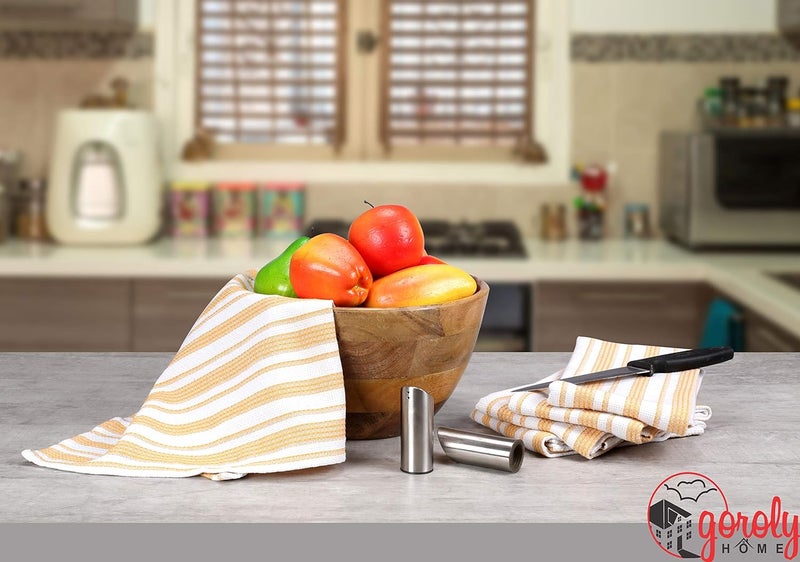 Goroly Home منشفة مطبخ عتيقة من المزرعة 6 قطع مناشف بار ومنشفة شاي ومنشفة تنظيف عالية الامتصاص وسريعة الجفاف مع حلقة تعليق 16x26 بوصة أصفر خردلي أبيض - Image 4