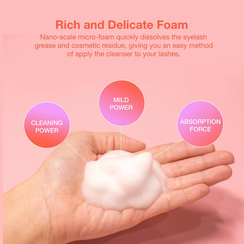 CURACORO 60ML Eyelash Extension Cleanser - Lash Shampoo for Lash Extensions, Eyelash Extension Foam Cleanser for Dry & Sensitive Skin, Gently Removes Waterproof Makeup for Professional & Home Use - Image 5