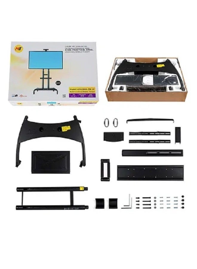 TV Cart Rolling TV Stand with Lockable Wheels for 55 to 80 Inch Plasma LCD LED Flat or Curved Screen TVs up to 100lbs - Height Adjustable (55-80 inch) Black - Image 4