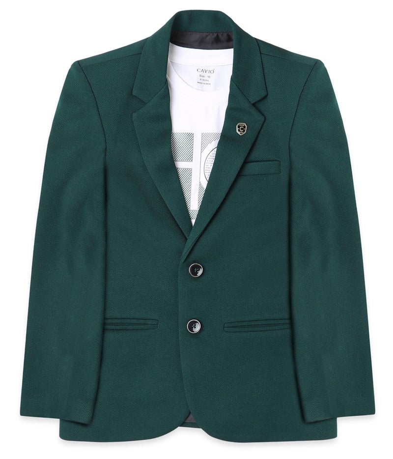 CAVIO Boys DarkGreen Regular Fit Solid Cotton Blazer and T-Shirt - Image 1