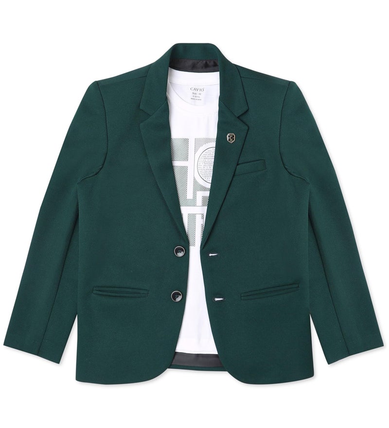 CAVIO Boys DarkGreen Regular Fit Solid Cotton Blazer and T-Shirt - Image 2