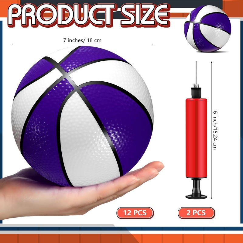 Syhood Syhood 12 Pcs Mini Small Basketballs Set with 2 Pumps 7 x 7 Inches Small Plastic Basketball for Pool Indoors Outdoors Game Party FavorsPurple White - Image 2