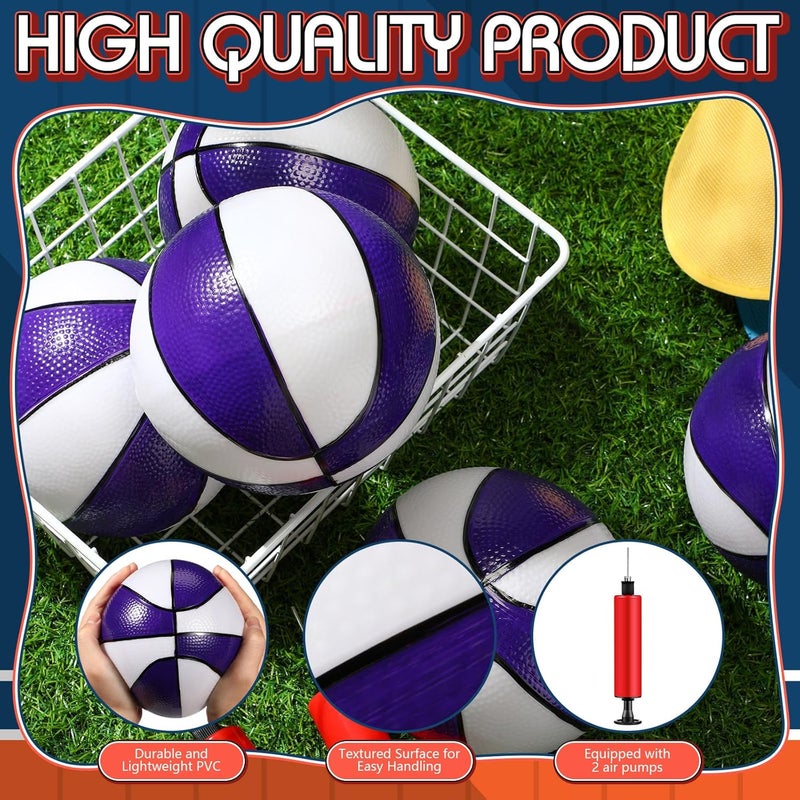 Syhood Syhood 12 Pcs Mini Small Basketballs Set with 2 Pumps 7 x 7 Inches Small Plastic Basketball for Pool Indoors Outdoors Game Party FavorsPurple White - Image 3
