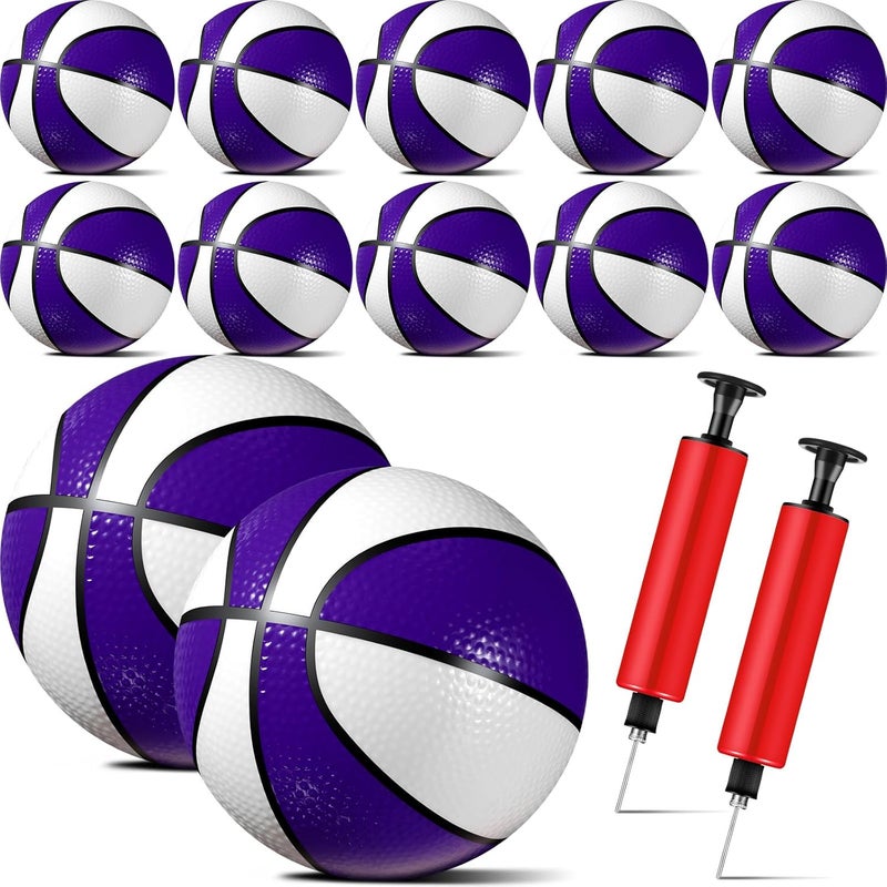 Syhood Syhood 12 Pcs Mini Small Basketballs Set with 2 Pumps 7 x 7 Inches Small Plastic Basketball for Pool Indoors Outdoors Game Party FavorsPurple White - Image 1