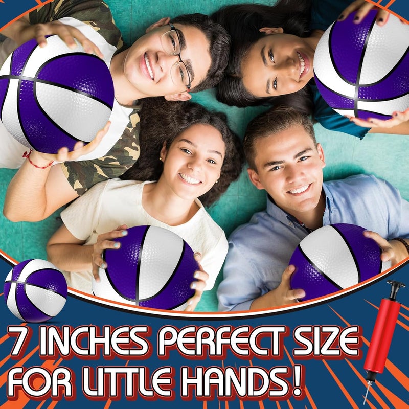 Syhood Syhood 12 Pcs Mini Small Basketballs Set with 2 Pumps 7 x 7 Inches Small Plastic Basketball for Pool Indoors Outdoors Game Party FavorsPurple White - Image 4