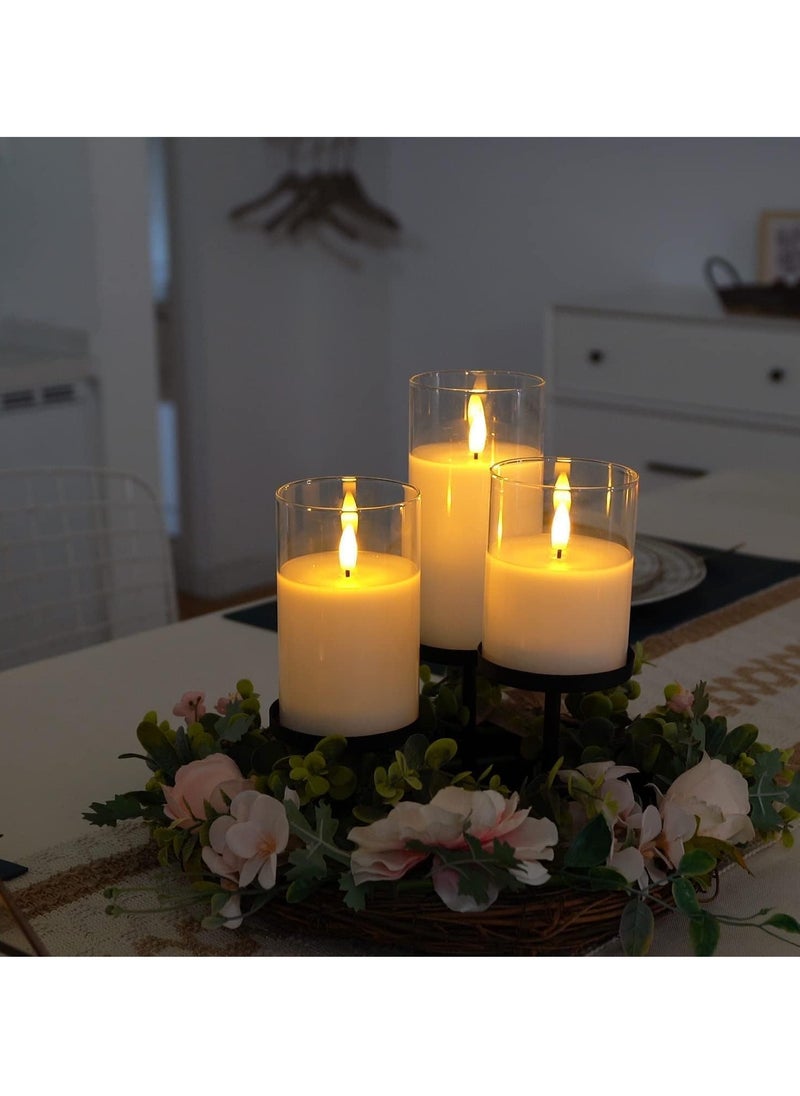 TIGER - Set of 3 Glass Flameless Candles with Timer, Remote Control | Flickering LED Pillar Candles | Battery Powered for Holiday, Restaurant, and Home Decoration | Safe, Realistic, Warm Glow - Image 1