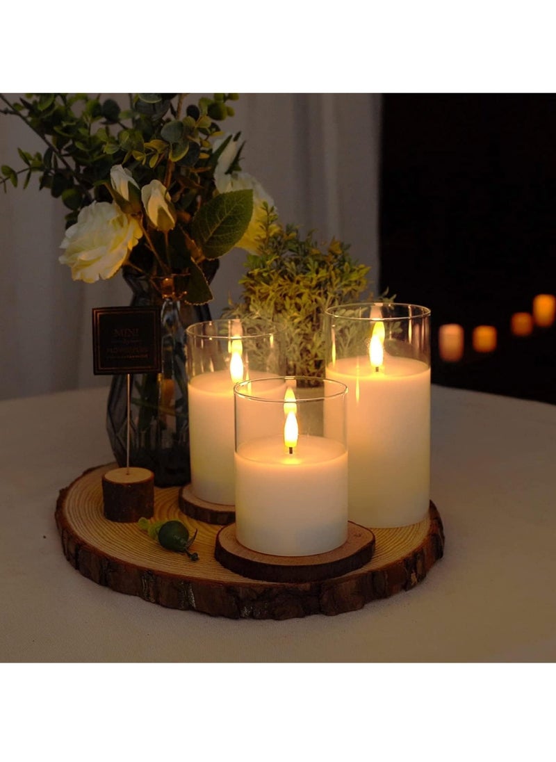 TIGER - Set of 3 Glass Flameless Candles with Timer, Remote Control | Flickering LED Pillar Candles | Battery Powered for Holiday, Restaurant, and Home Decoration | Safe, Realistic, Warm Glow - Image 1